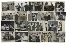 Moe Howards Lot of 100 Glossy Photos During the Curly Joe Era -- Most From Their Films, Some of Three Stooges Appearances, Etc. -- 93 Measure 10" x 8", Six 7" x 9", One 9" x 8" -- Very Good